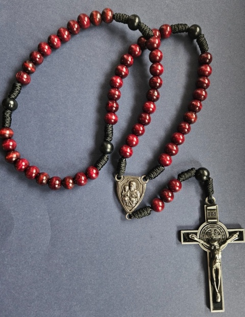 Różaniec na szyję św.Józef bordowy