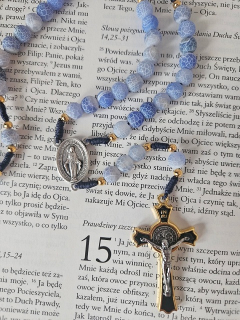 Różaniec z kamienia Agat błękitny