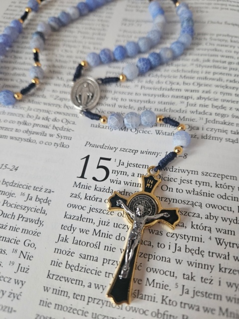 Różaniec z kamienia Agat błękitny