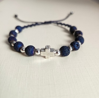 Bransoletka Różaniec lawa wulkaniczna granatowa