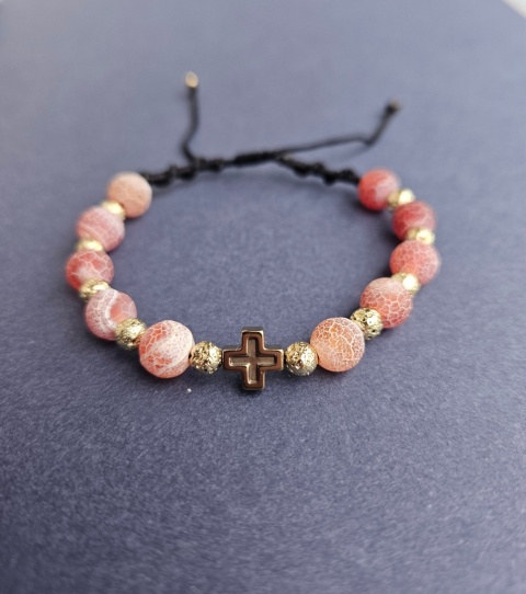 Bransoletka agat koralowy i lawa wulkaniczna