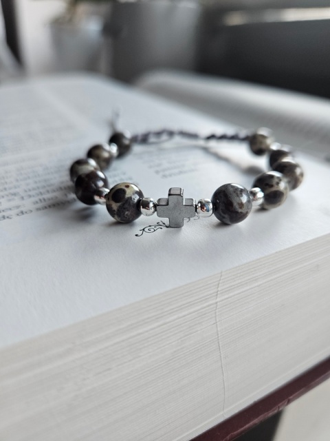 Bransoletka dziesiątka Różańca jaspis szary