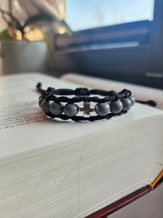 Bransoletka dziesiatka Różańca szara drewniana