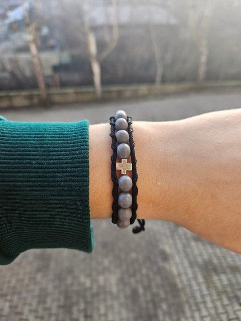 Bransoletka dziesiatka Różańca szara drewniana